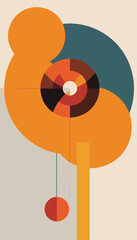 Abstract Artwork with Bold Geometric Shapes and Vivid Contrasting Colors in a Modern Stylish Design Featuring Circles and Lines