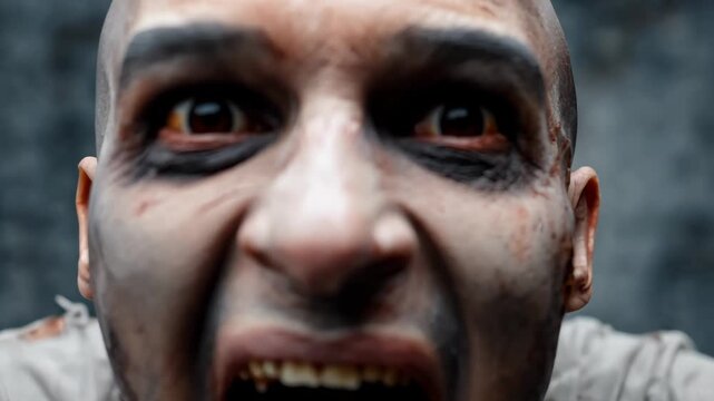 Intense expression and dramatic focus on a frightened character in motion
