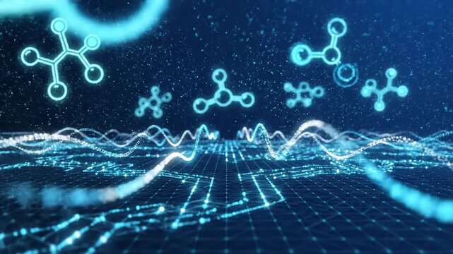 Digital Molecular Waves and Neon Molecule Visualization.