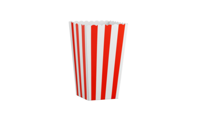 Empty popcorn box mockup with red stripes on white background. Blank paper container for cinema snacks, perfect for product packaging design and branding presentations.
