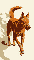 Majestic Dog Running Through Cloud of Dust with Graceful Movement and Energetic Expression on a Sunlit Path Capturing Spirited Canine Vigor