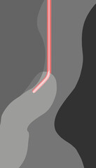 Abstract Gray and Black Color Scheme with Curved Red Neon Light on Minimalist Background