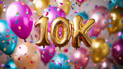 10K Subscribers Celebration Banner with Gold Balloons