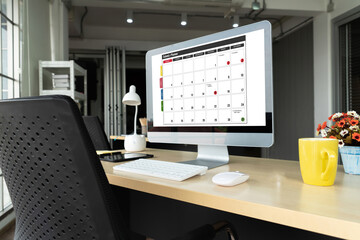 Calendar on computer software application for modish schedule planning for personal organizer and online business
