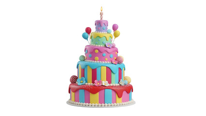 Colorful Birthday Cake with Candles and Decorations