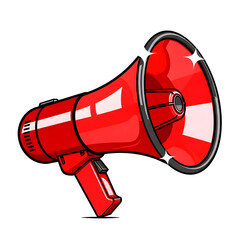 Red Megaphone with Sparkles on White Background