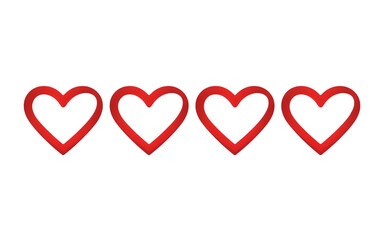 Four vibrant red hearts symbolizing love, affection, and connection, perfect for romantic designs