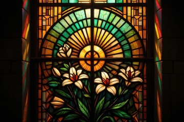 Stained Glass Window with Lilies