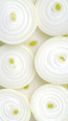 Fresh white onion slices background texture pattern