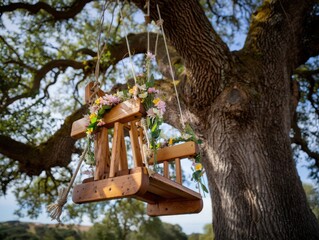 Floral Swing Under a Majestic Oak Tree