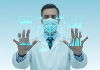 Scientist analyzing ai and data with virtual interface