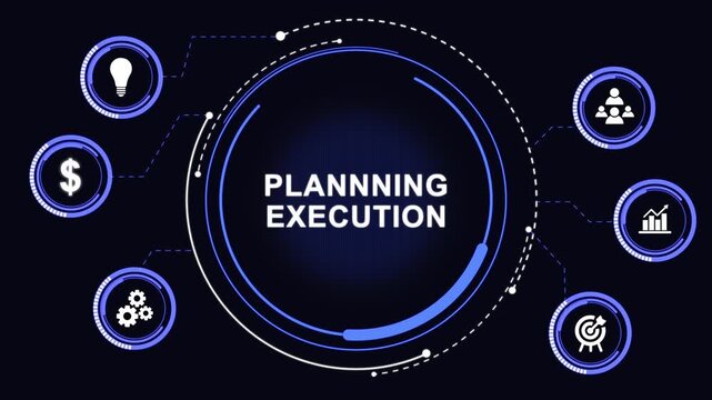 Planning execution business technology and internet network concept with data insights performance. Network insights and data-driven business technology animation.