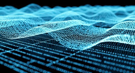 Vibrant blue digital wave pattern on dark background