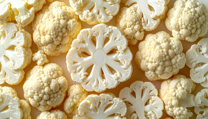 Fresh white cauliflower slices background texture pattern