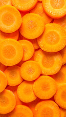 Fresh orange carrot slices background texture pattern