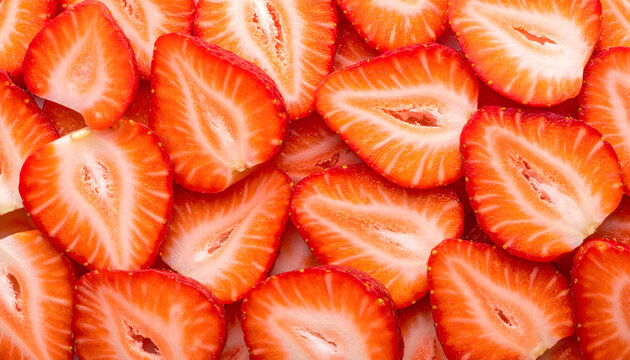 Fresh red strawberry slices background texture pattern