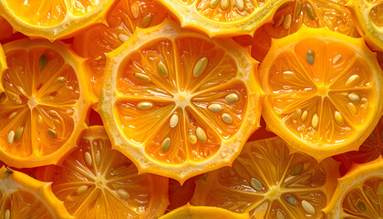 Fresh orange kiwano horned melon slices background texture pattern