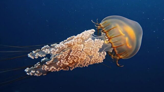 Colorful Jellyfish Drifting Through Deep Ocean Waters.