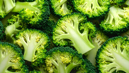 Fresh green broccoli florets background texture pattern