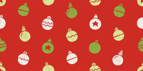 Christmas seamless pattern with crayon icons. Cute backdrop with Christmas decor balls. Winter holiday items. Bright crayon vector illustration