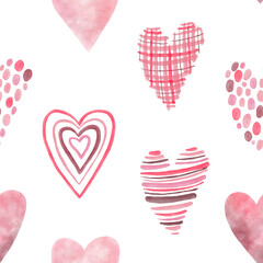 Soft Watercolor Pink and Red Hearts Seamless Pattern