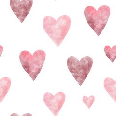 Soft Watercolor Pink and Red Hearts Seamless Pattern