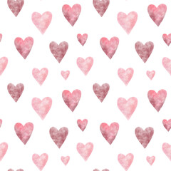 Soft Watercolor Pink and Red Hearts Seamless Pattern