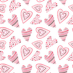Soft Watercolor Pink and Red Hearts Seamless Pattern