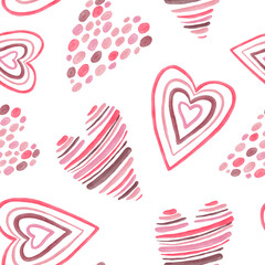 Soft Watercolor Pink and Red Hearts Seamless Pattern
