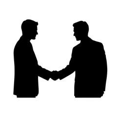 Two Businessmen Shaking Hands Silhouette Isolated On Transparent Background.