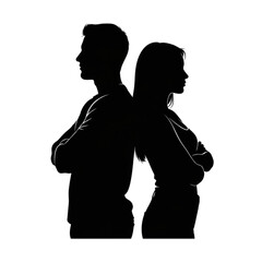 Silhouette of couple standing back to back Isolated On Transparent Background.