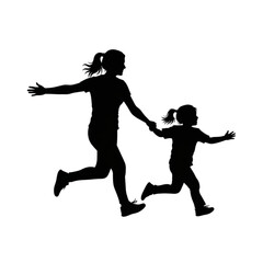 Mother and child running together outside Isolated On Transparent Background.