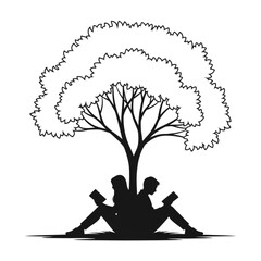 Two people sitting under a tree Isolated On Transparent Background.