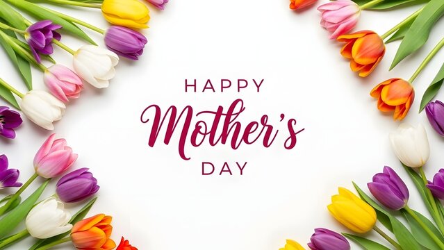 Happy mother's day wishes with colorful tulips and greeting card design - Powered by Adobe