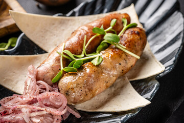 Lula Kebab Sausage On Flatbread Plate