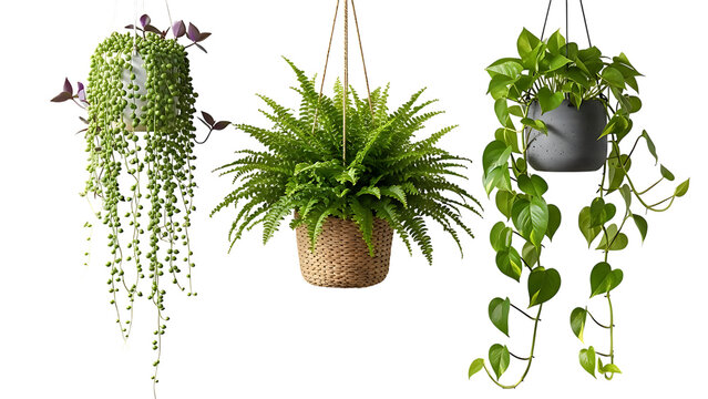 Collection of hanging plants isolated on transparent background