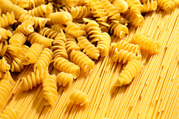 Close-up of a variety of uncooked Italian pasta.