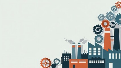 Obraz premium Industrial factory buildings with various gears integrated. Concept of manufacturing, production, or industry representing infrastructure development.
