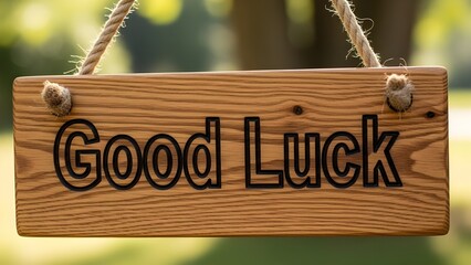 Good luck. Wishing success text on Wooden sign.