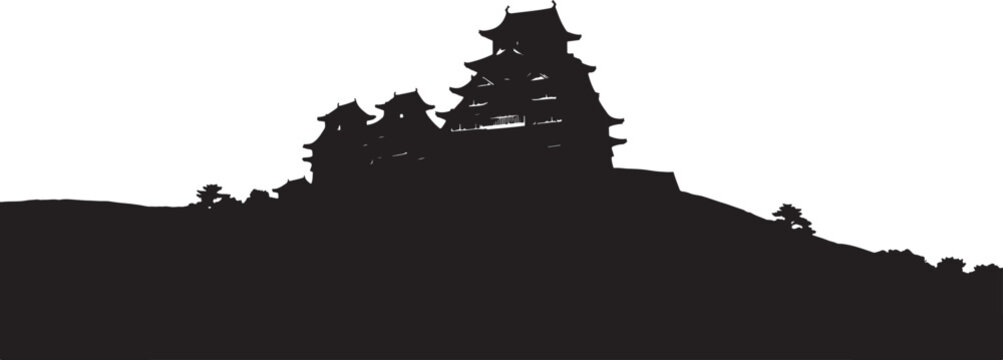 Japanese castle on a hill a striking black silhouette