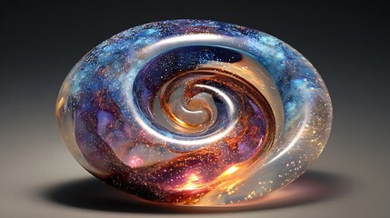 A swirling, translucent sphere filled with colorful nebulae and glitter, set against a dark backdrop