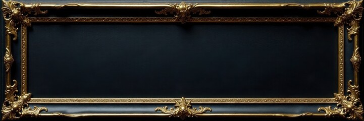 Ornate black frame, gold highlights, intricate design, background, scroll