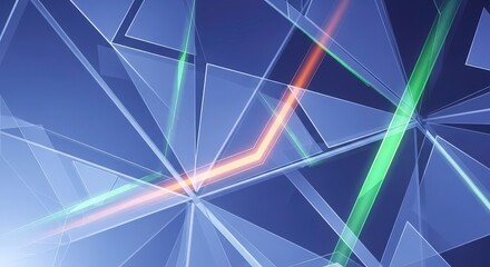 Vibrant geometric shapes with glowing lines in blue background