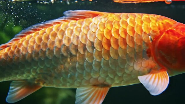 Vibrant goldfish swimming gracefully in clear pond water.