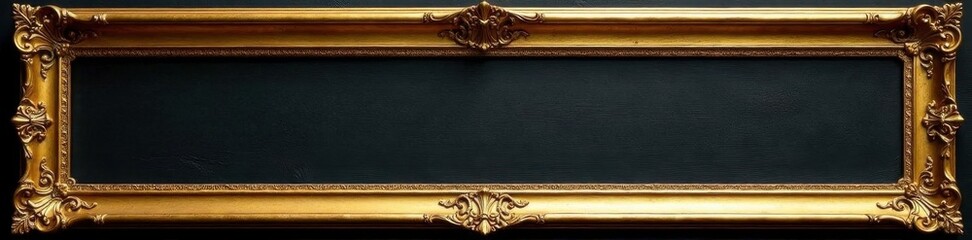 Ornate gilded golden rectangle frame, antique style, elegant, classic