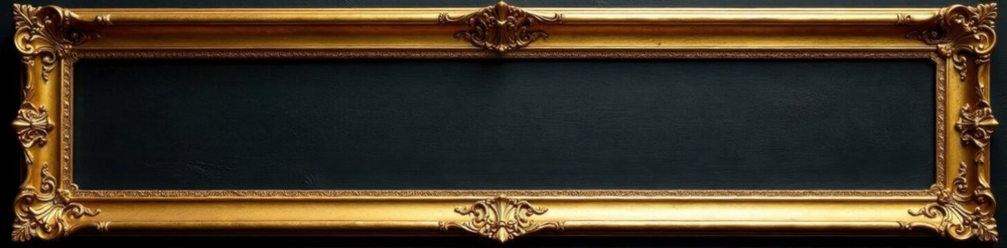 Ornate gilded golden rectangle frame, antique style, elegant, classic