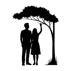 Couple standing under a tree Isolated On Transparent Background.