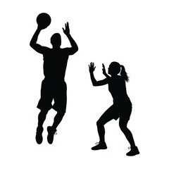 Silhouette of people playing basketball Isolated On Transparent Background.