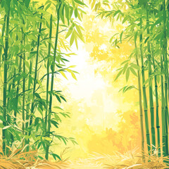 Bamboo Forest Pathway With Sun Rays And Peaceful Atmosphere