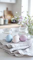 Pastel Easter Eggs On Wooden Table Near Window